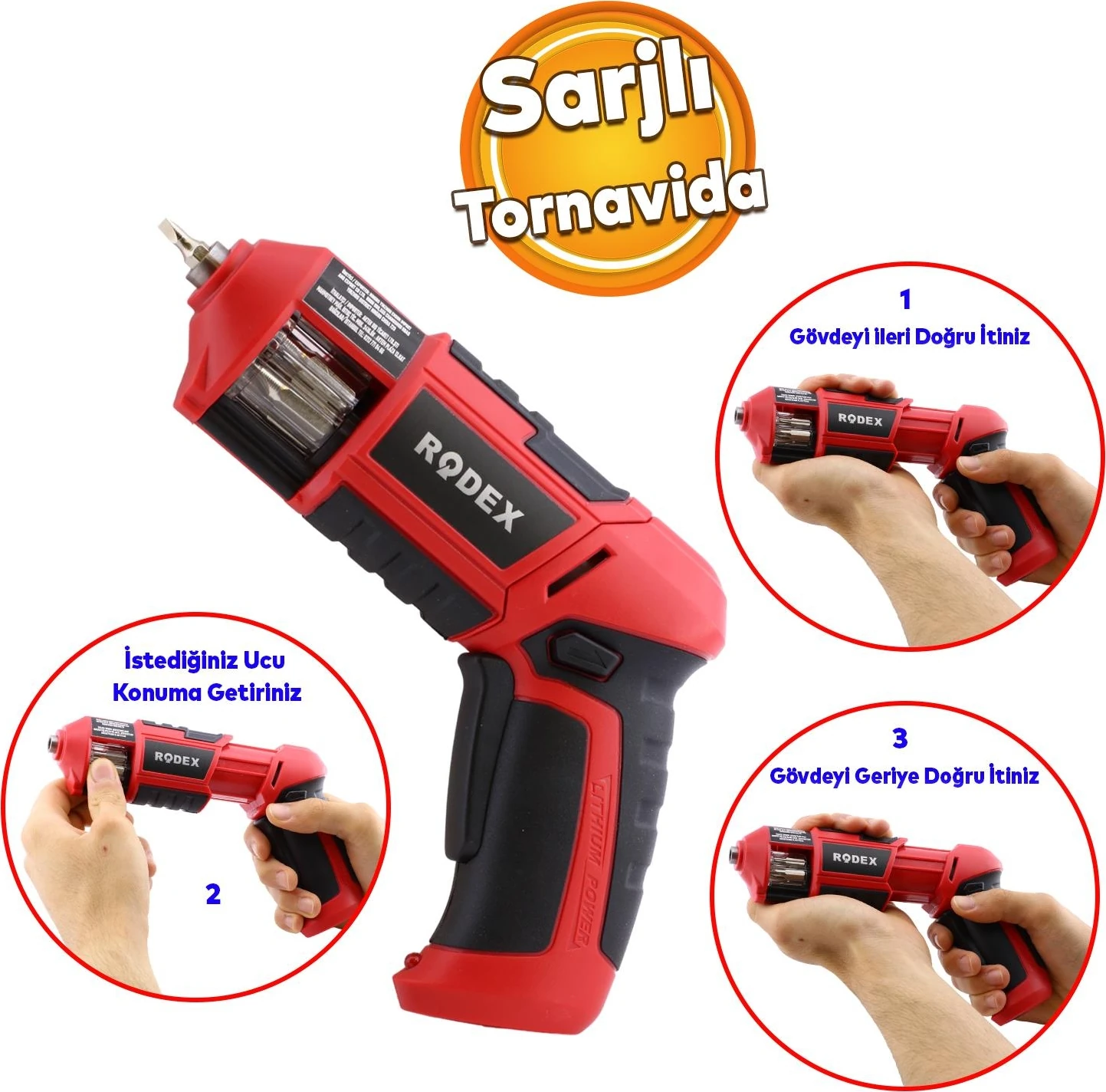 RDX331 Akülü Otomatik Değiştirilebilir Uçlu Vidalama Şarjlı Tornavida Yıldız Düz Uç