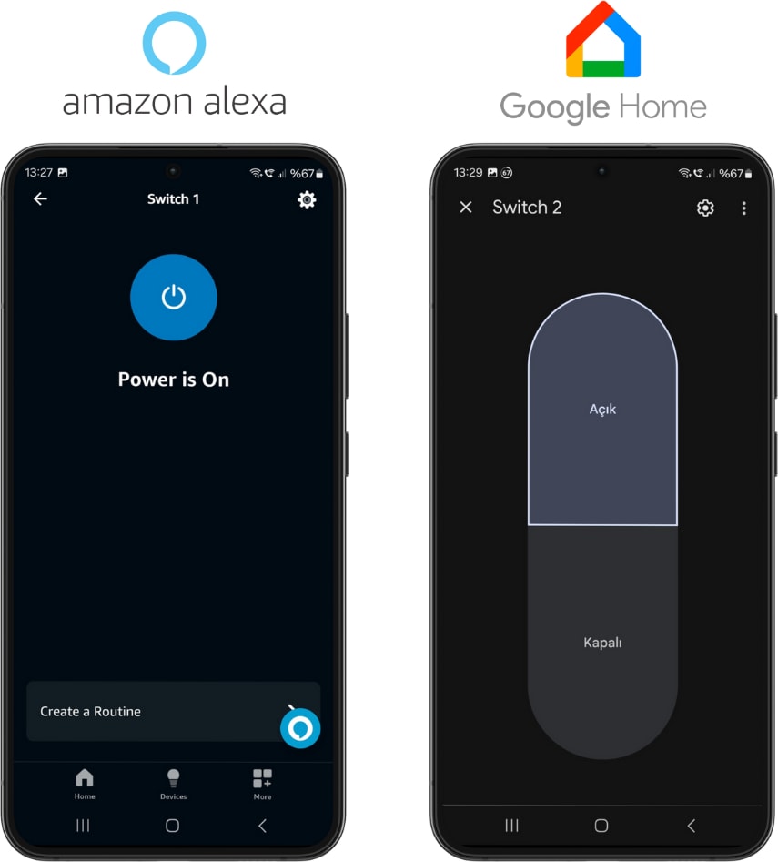 Tuya Uyumlu Ikili Wifi Akıllı Anahtar ( 2X10A / 220V Röle) Çift Çıkışlı, Anahtar Girişli, Google Asistan , Alexa Destekli