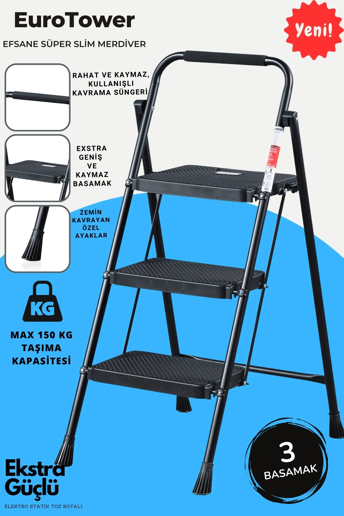 3 Basamak Siyah Merdiven Geniş Basamaklı . ET3