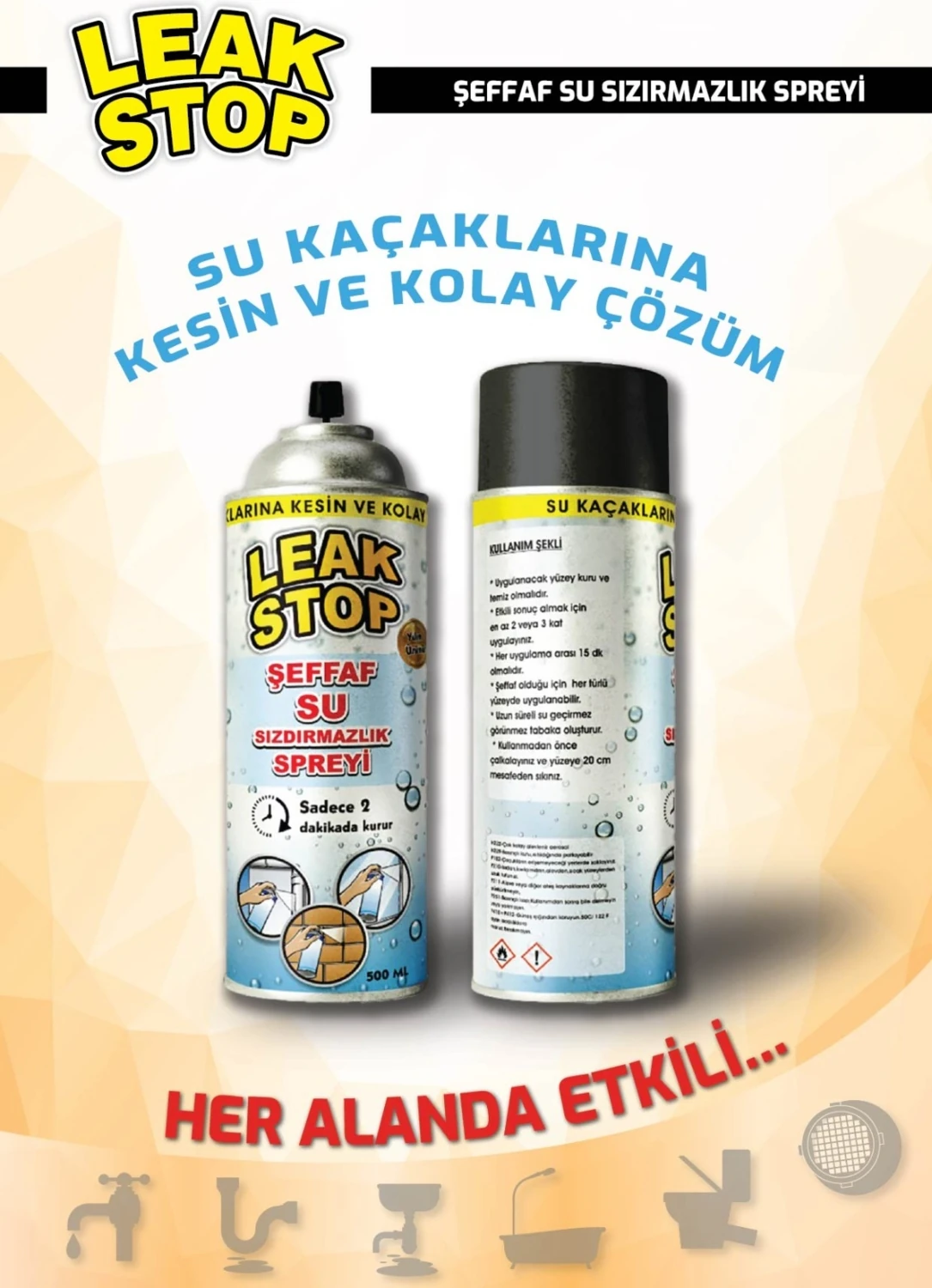 1 x 500 ml Şeffaf Su Sızdırmazlık Spreyi Su Izalasyon Mutfak Banyo Araba Tekne