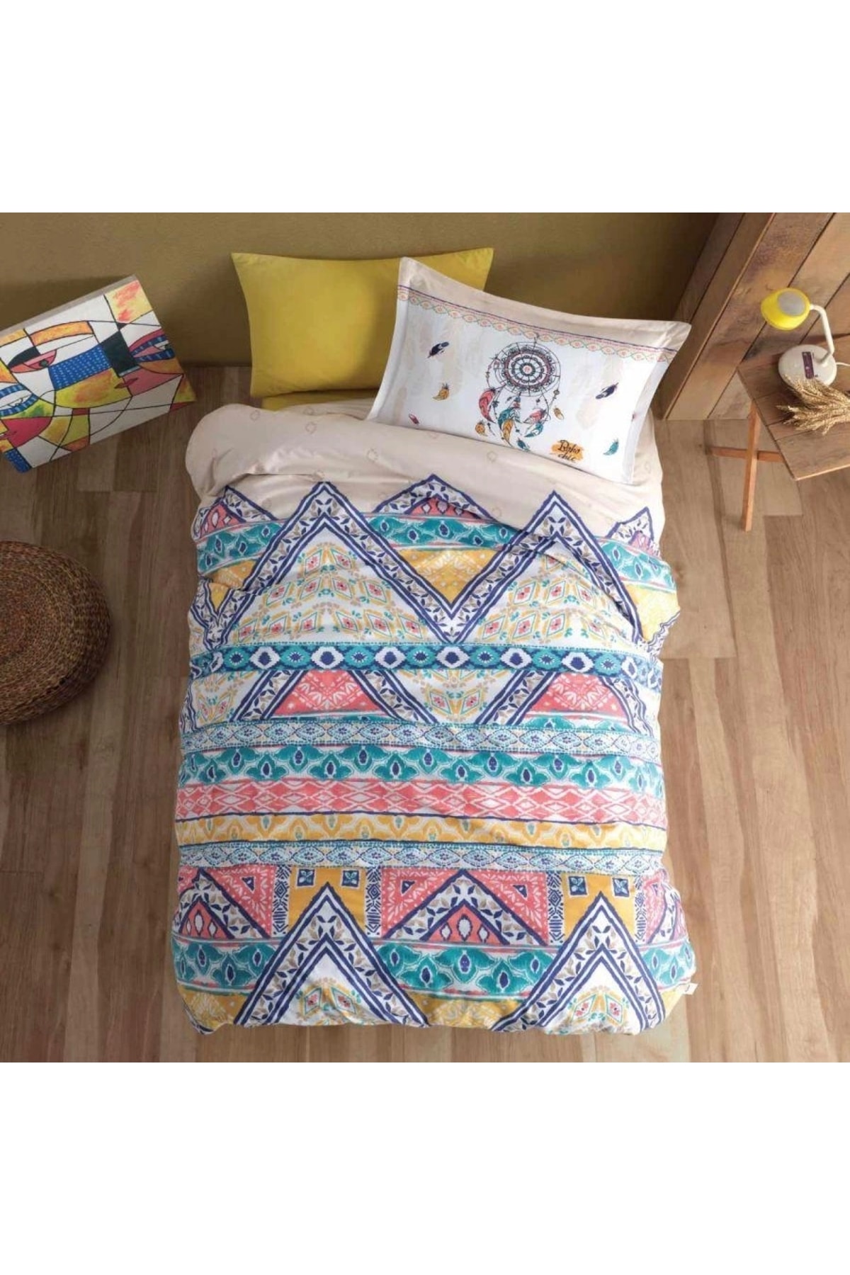 Ranforce %100 Pamuk Tek Kişilik Nevresim Takımı Boho V1 Bej