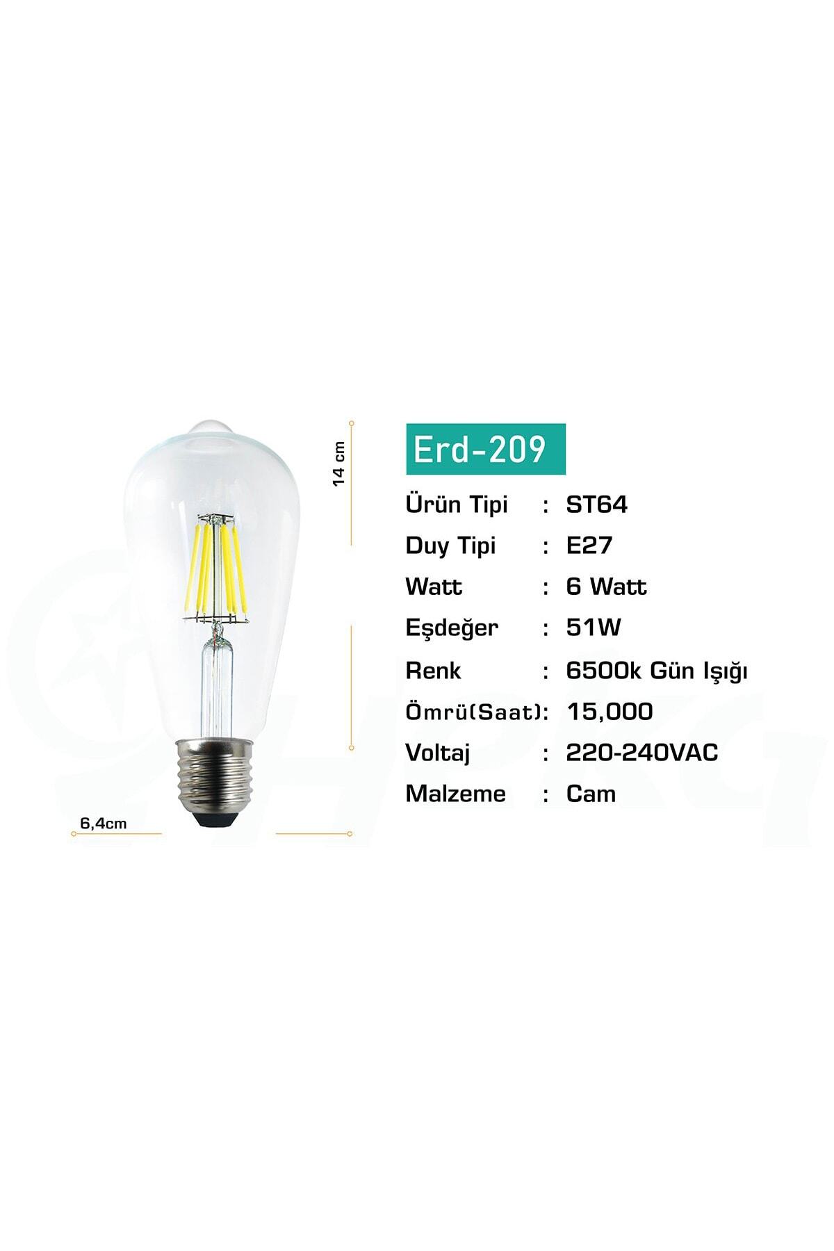 Led Rustik Şeffaf 6 W Beyaz Işık Ampul 6500k