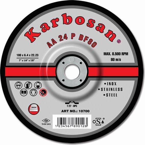 KARBOSAN İnox Taşlama Taşı 180X6,4X22 Mm