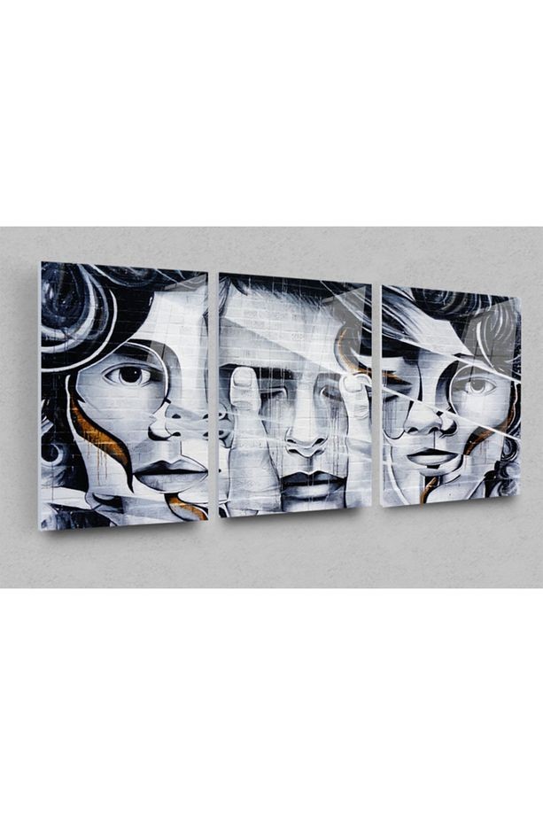 Adam Yüzü Soyut Cam Tablo, Modern Tablo, Insan Siluetleri, Duvar Dekor, Büyük Tablo, Cam Duvar Tablo