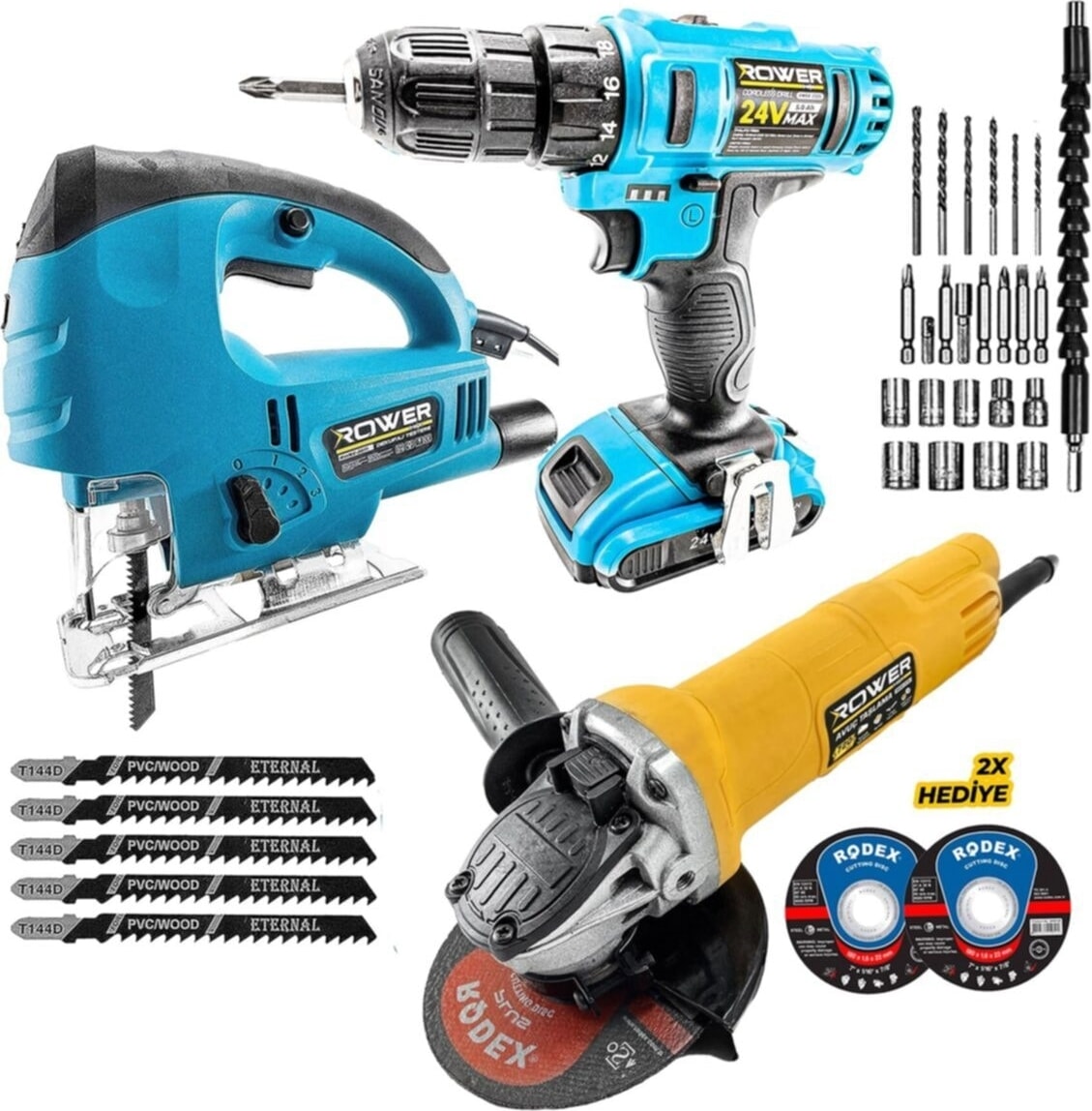 Tekno Trust Süper Set Lazerli Dekupaj 24W Matkap Devir Ayarlı Spral Taşlama Seti -2090-2025-2071