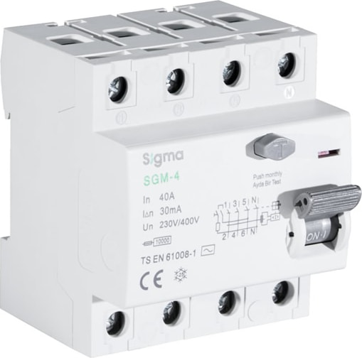 Sgm-4 10 Ka Ac 25A 30MA 4kutuplu Kaçak Akım Koruma Şalteri