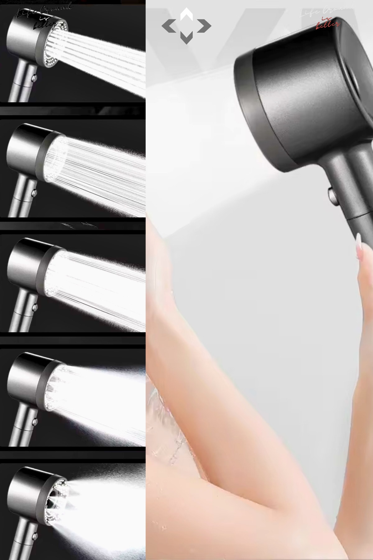 PURE SENSE Duş Seti 5 Fonksiyonlu Masajlı Duş Başlığı ve Silikon Duş Hortumu Extra Güçlü