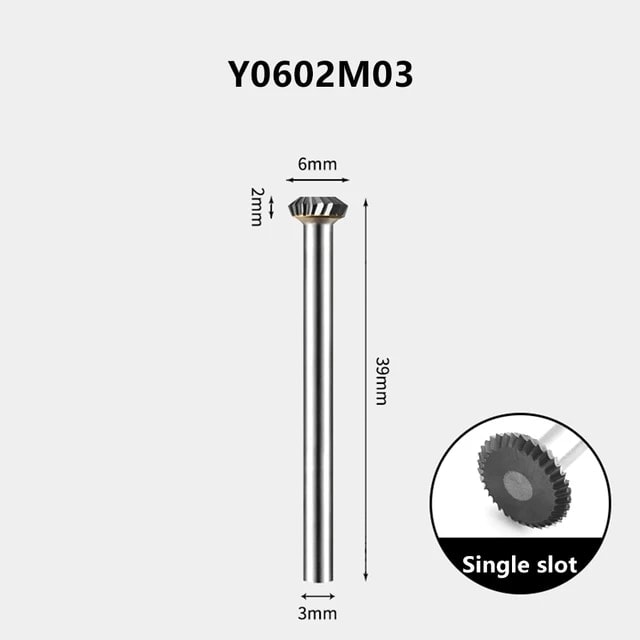 Y0602M03 Y Tipi Karbür Döner Dosya Ark Disk Şeklinde Tungsten Çelik Taşlama Kafası Planya Freze 3mm Kolu Y0602 Y1203 Y1602M03 (Yurt Dışından)