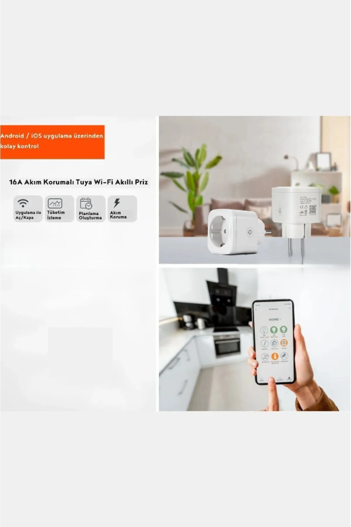 Telefon Kontrollü Akıllı Priz Wi-fi Destekli Akım Korumalı Priz