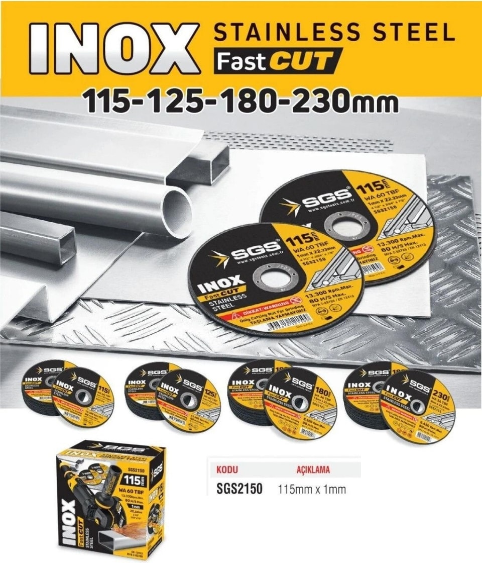 SGS Inox Metal Kesici 115X1,0X22MM (2 Adet)
