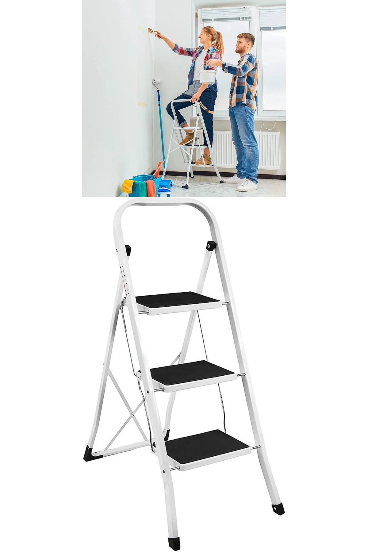 Katlanabilir Ev Ofis Bahçe İçin Merdiven Katlanır Pratik 3 Basamaklı  Alüminyum