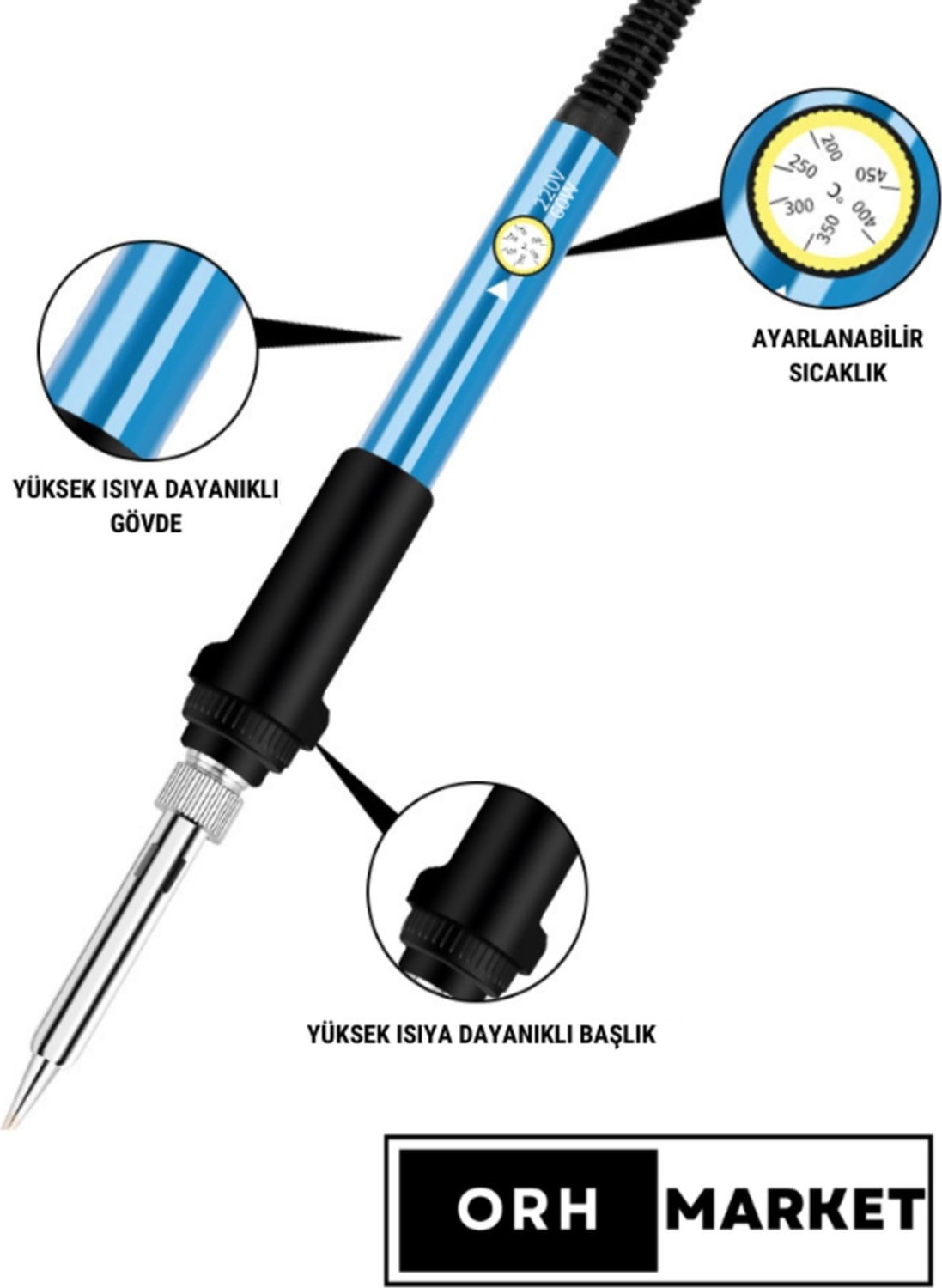 60W Yüksek Kalite Sıcaklık Ayarlanabilir Seramik Rezistörlü Kalem Havya Lehim Makinesi