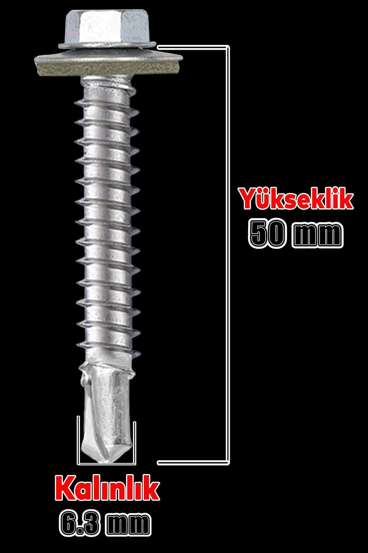 OZKUVVET Trapez Çatı Vidası 6.3x50 mm Paket 100 ADET Matkap Uçlu Sac Akıllı Vida Çatı Panel Metal Ağaç Vidası