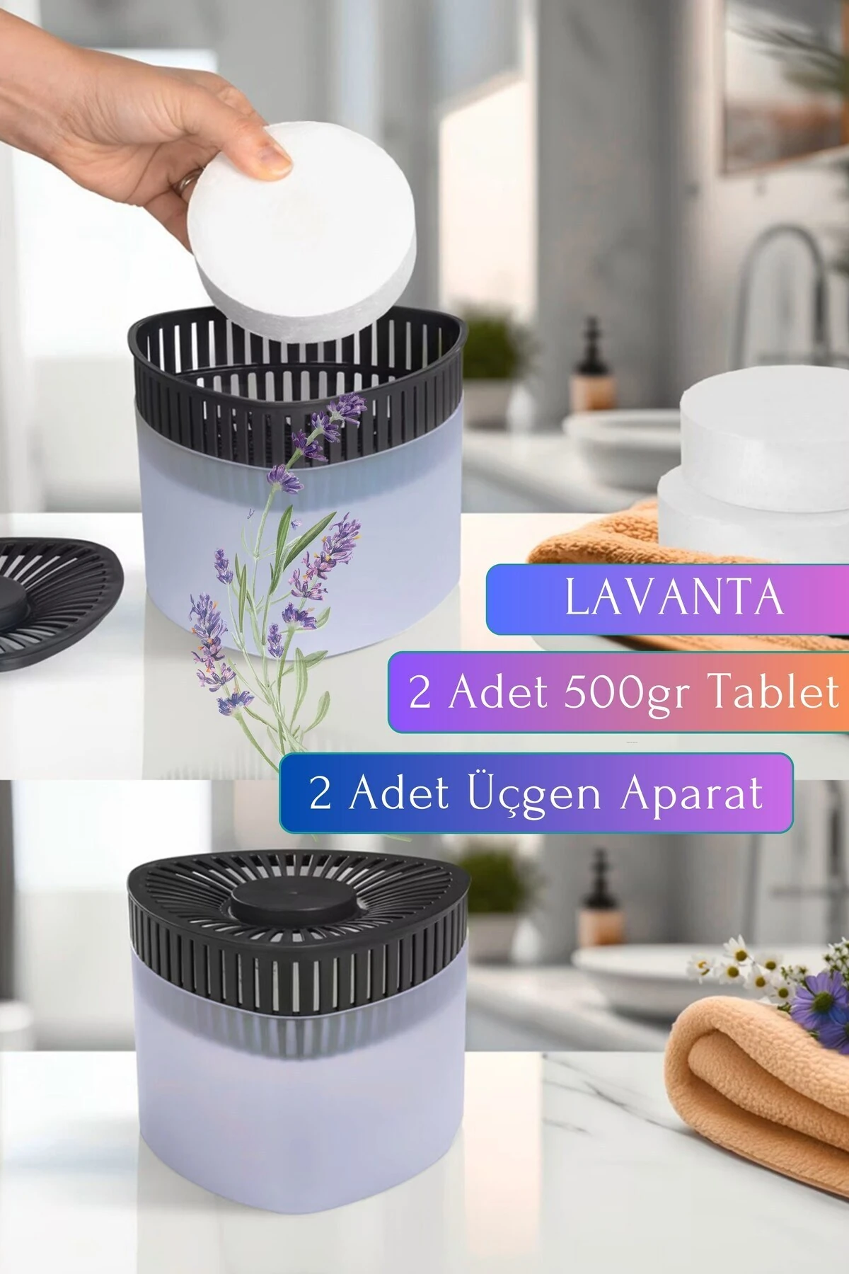 Nem Alıcı Set | Lavanta Esanslı | 2 Aparat 2 Tablet | Rutubet & Küf Önleyici