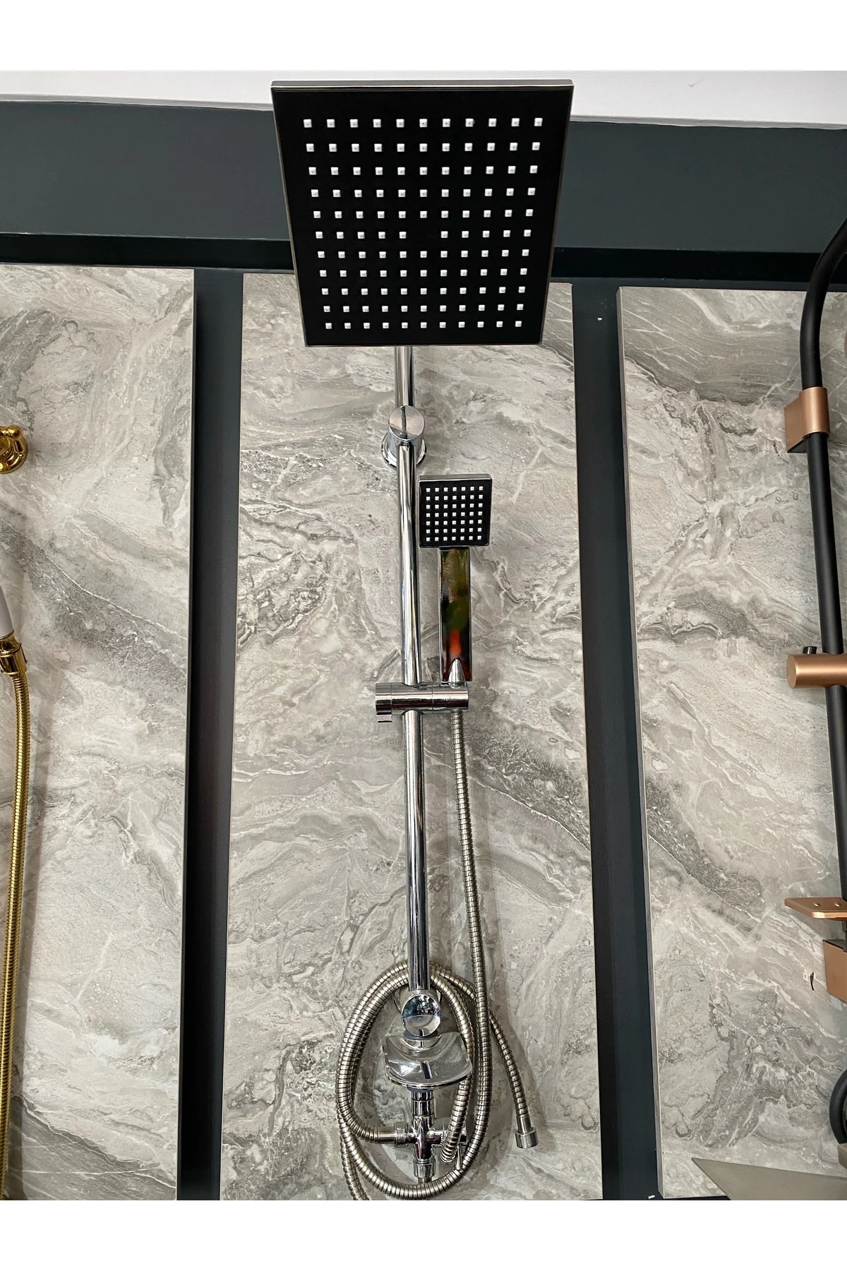 Duş Seti Tepe Yağmurlama Duş Sistemi Banyo Bataryası Dahil Set Robot Duş Seti Gümüş Renk Premium Set