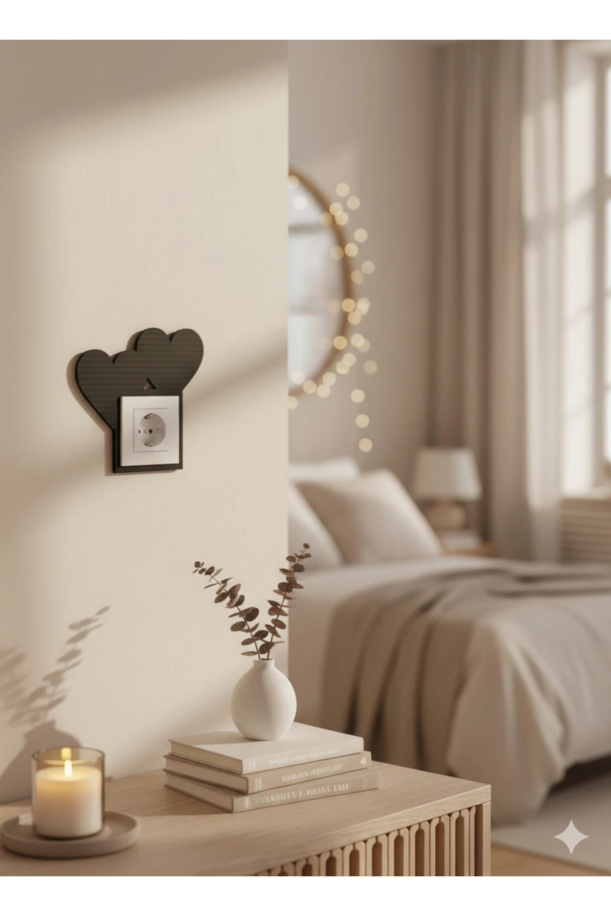 Kalpler Temalı Ahşap Priz-anahtar Çerçevesi (Hediyeli) Modern TR