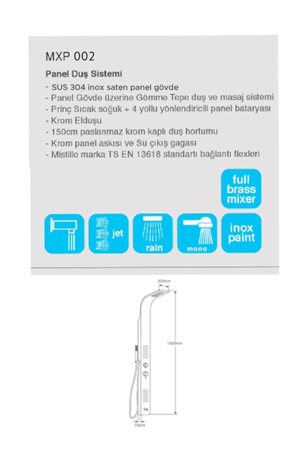 Krom Duş Paneli Masajlı Duş Seti Paslanmaz Duş Seti
