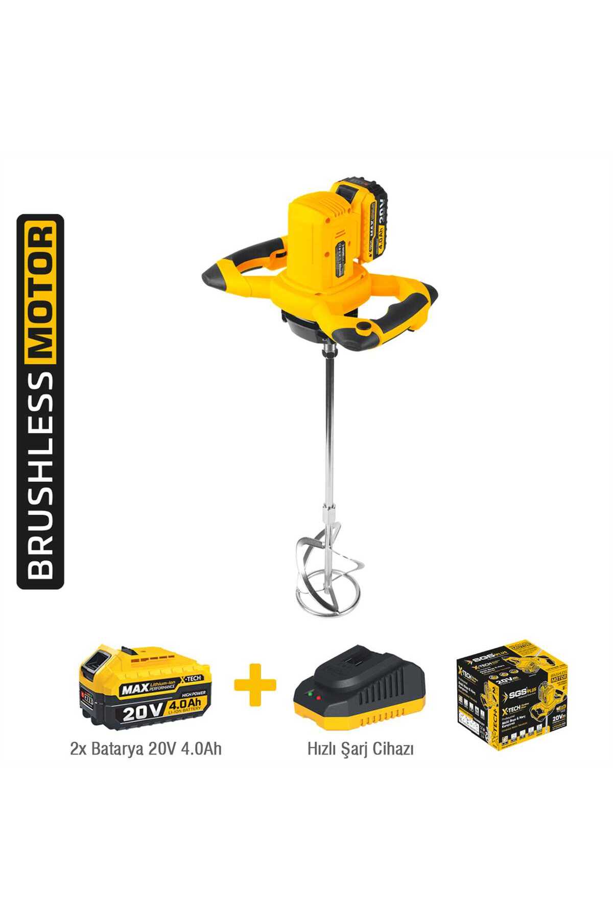 SGS AKÜLÜ KARIŞTIRICI MIXER 20V 2*4.0 Ah (KÖMÜRSÜZ MOTOR)