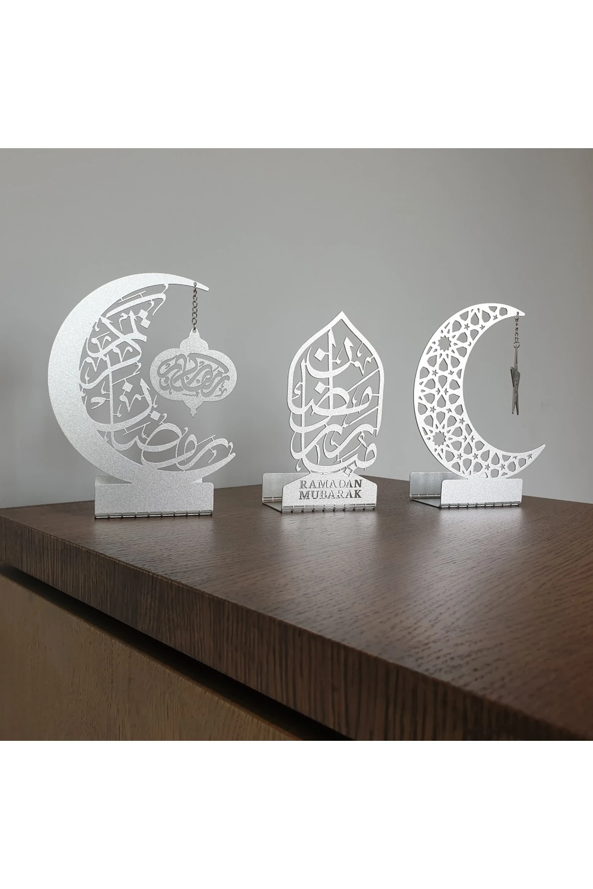 3'lü Metal Mübarek Ramazan Mumluk Seti - Gümüş - Hoşgeldin Ramazan Süsleri Ev Dekorasyon - Wamh099
