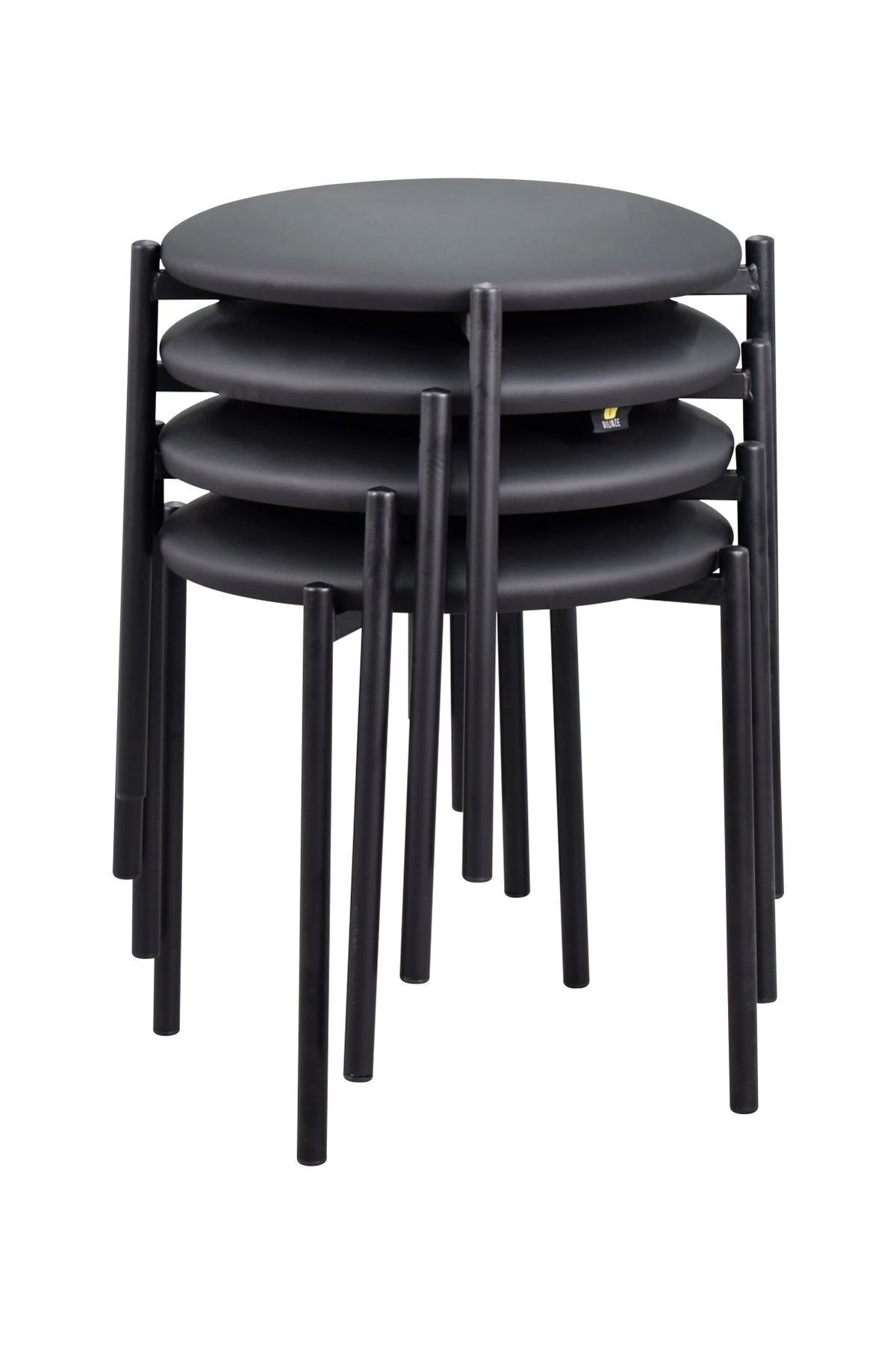 Nil Siyah Metal Ayak Deri İstiflenebilir Mutfak-Balkon Taburesi (4 Adet)