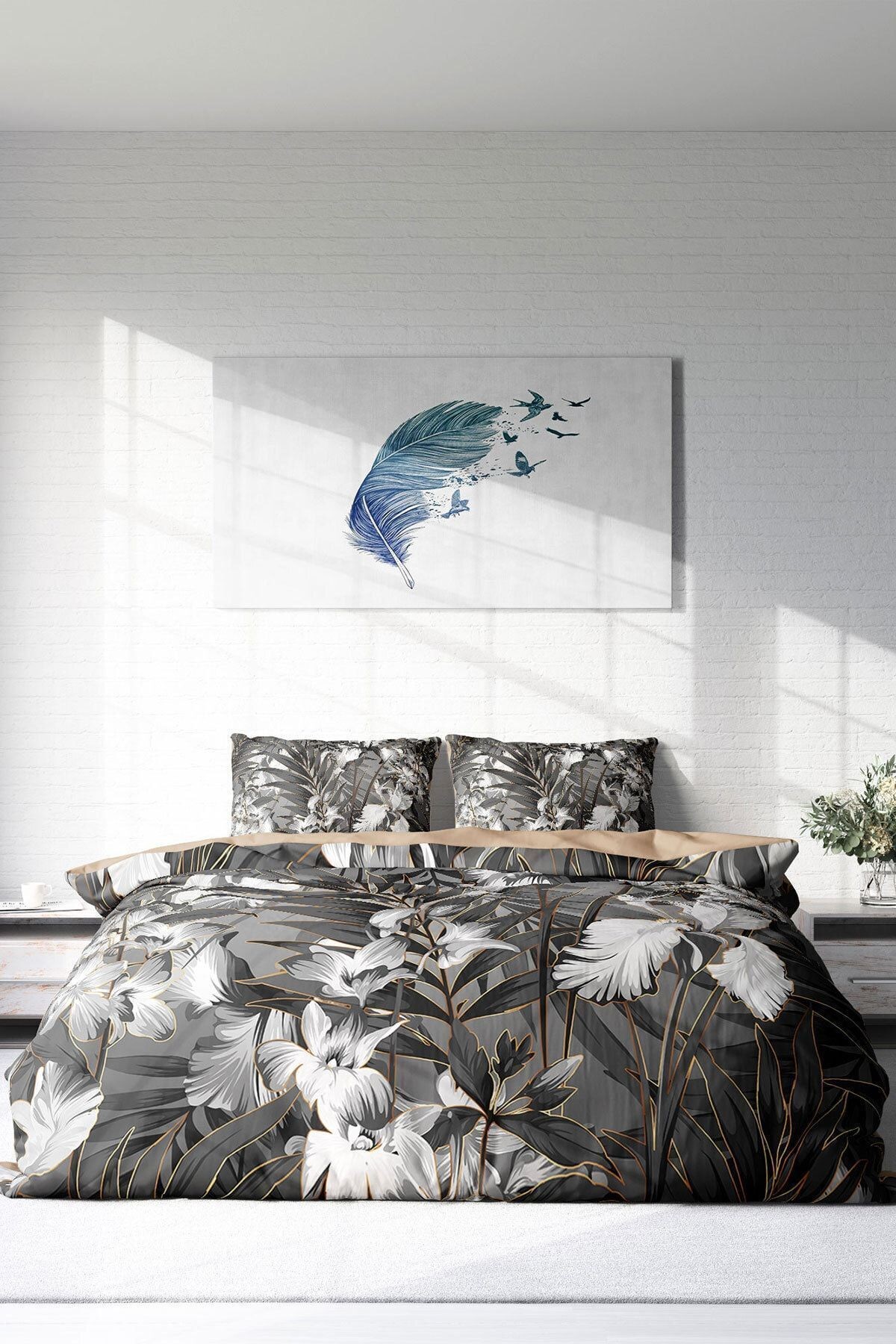 Gray Casual 3d Çift Kişilik Nevresim Takımı