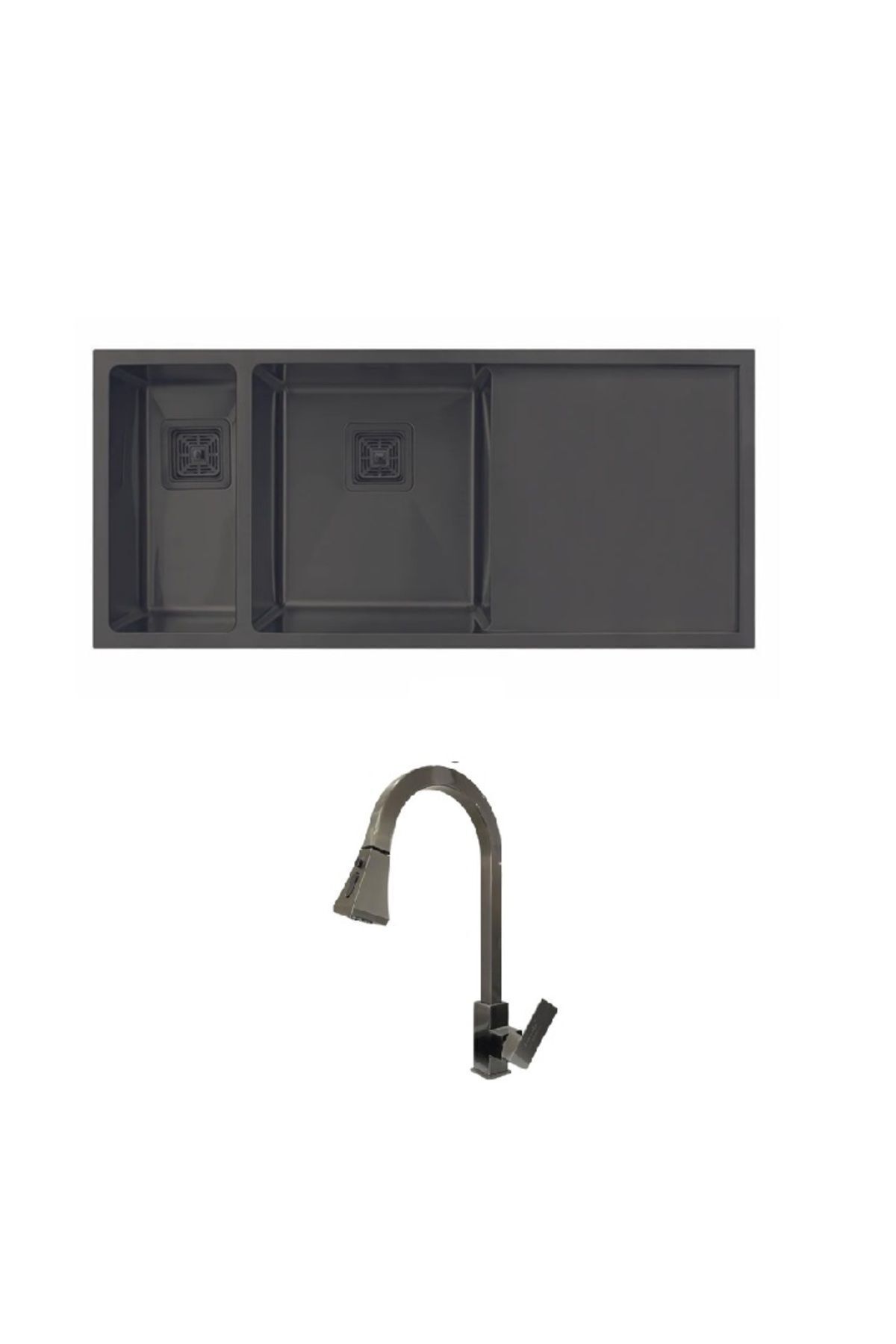 Meta 4018 45×100 Eviye Seti Sağ Damlalıklı Pvd Kaplama Füme Siyah Evye+Batarya (Musluk)