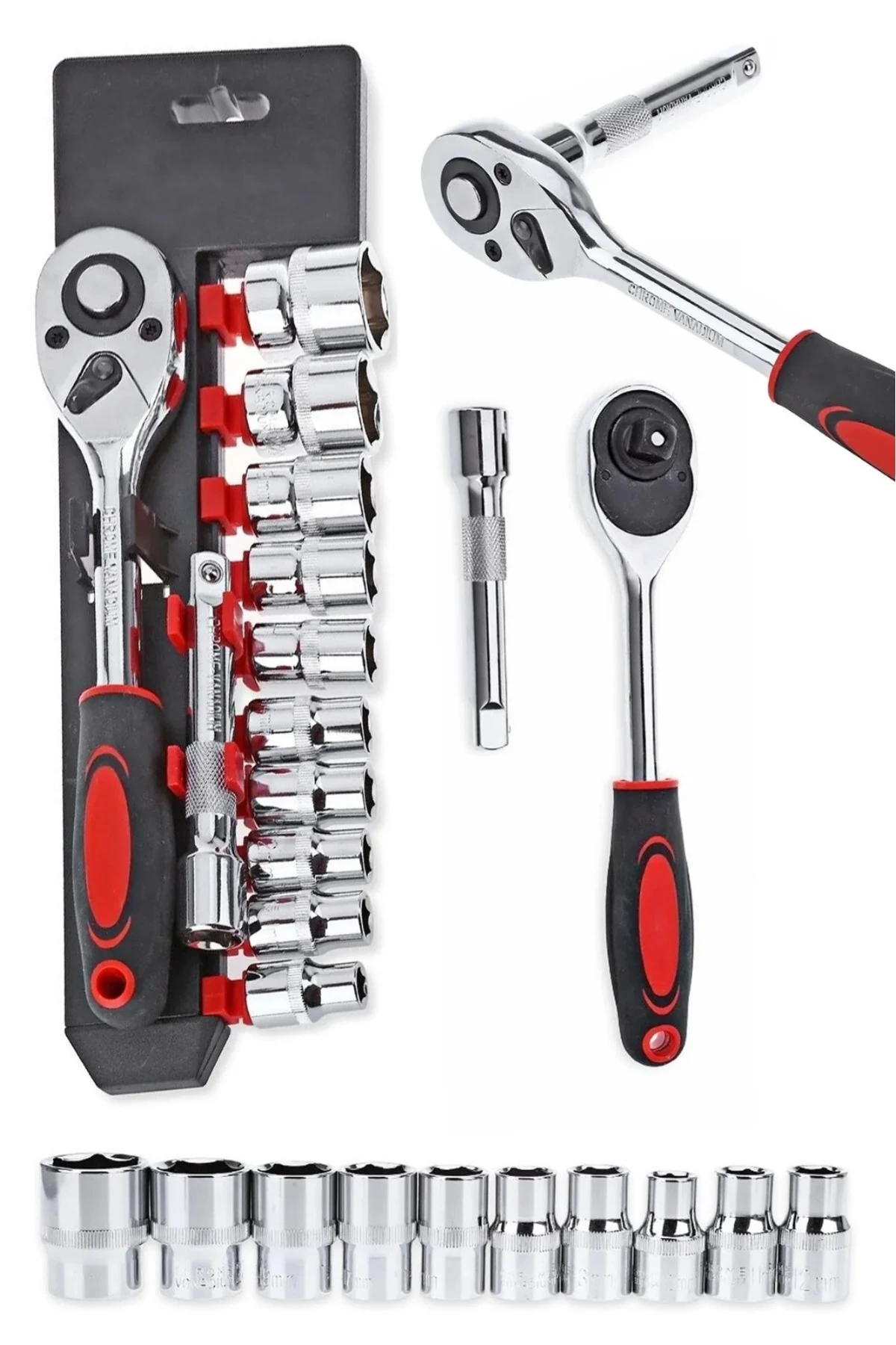 12 Parça 1/2" Cırcırlı Lokma Takımı Seti Standlı Cr-V Çelik Lokma Anahtarı Seti 8 mm - 24 mm