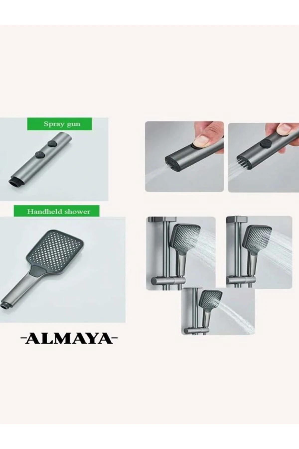 Termostatik Duş Bataryası Seti Antrasit Piyano Dijital Duş Seti Akıllı Pirinç Banyo 110079