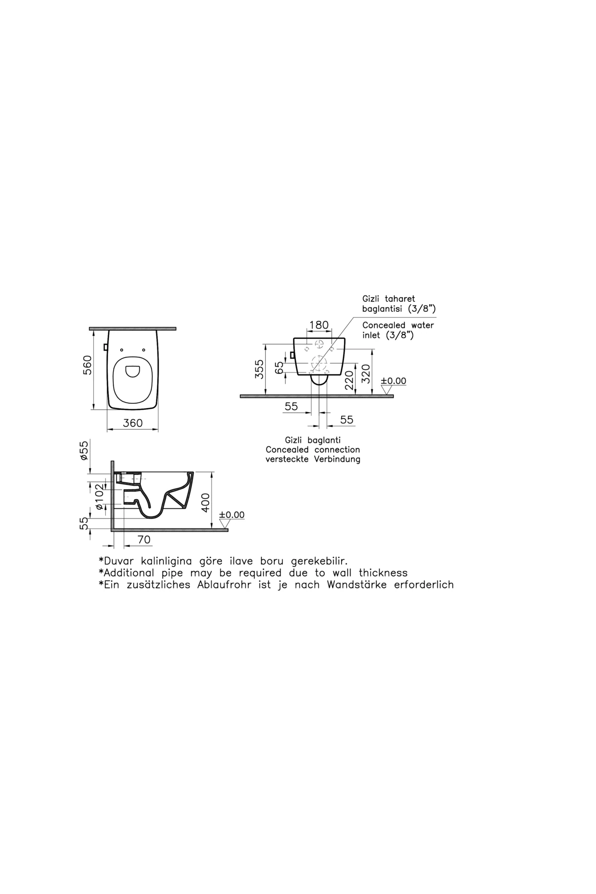 Metropole 7672B003-7212 Rim-ex Asma Klozet,Termostatik Ara Musluklu, Fresh, 56cm