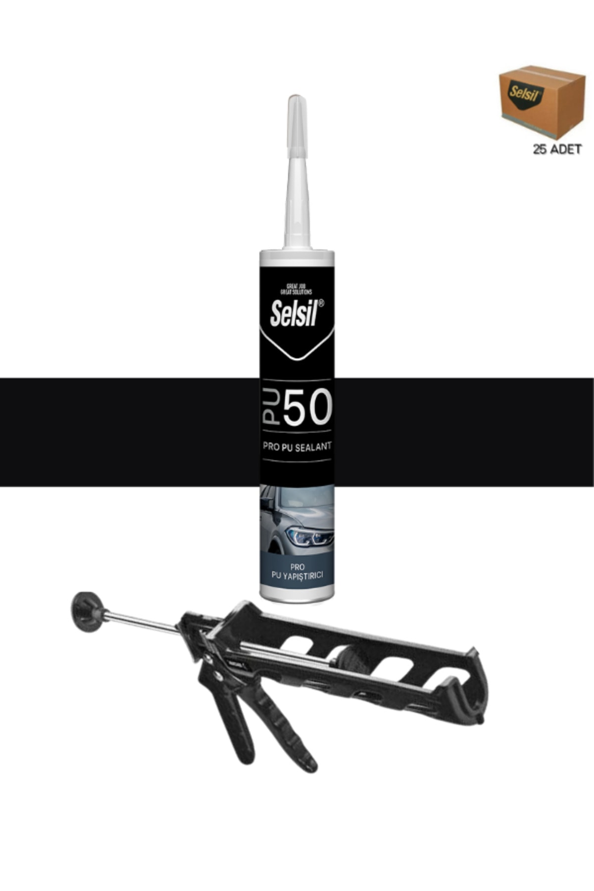 Poliüretan Siyah Mastik 280 Ml. - 25 Adet + Kendo Silikon Tabancası