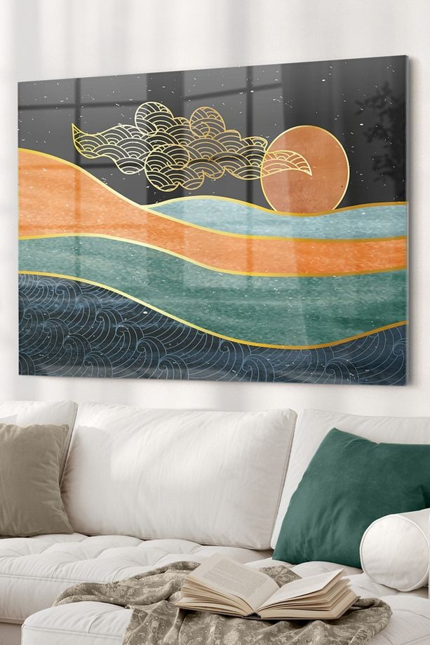 Güneş Ve Deniz Soyut Çalışma | Soyut Temalı Cam Tablo | 50x70 Cm