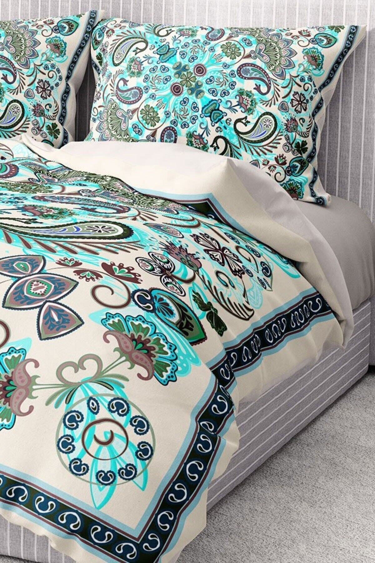 %100 Pamuk Saten Nevresim Takımı Lastikli Çarşaf Deluxe Çift Kişilik 3d Blue