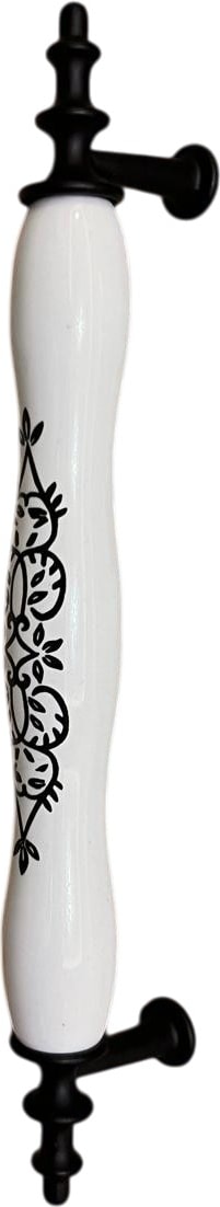 Porselen Kulp Siyah Taç Desenli 128MM(12.8CM) Ölçüsünde Ayakları Siyah Mobilya Kapak Çekmece Kulbu
