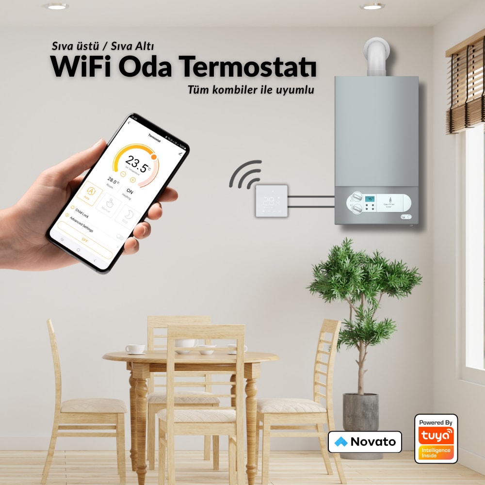 Wifi Pilli Kablolu Oda Termostatı ( Tuya, Smart Life Uyumlu )