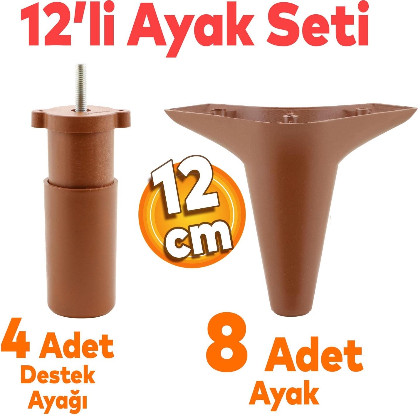 Aspen 12'li Set Mobilya Kanepe Koltuk Tv Ünitesi Baza Ayağı Ayakları Destek 12 Cm Robot Süpürge