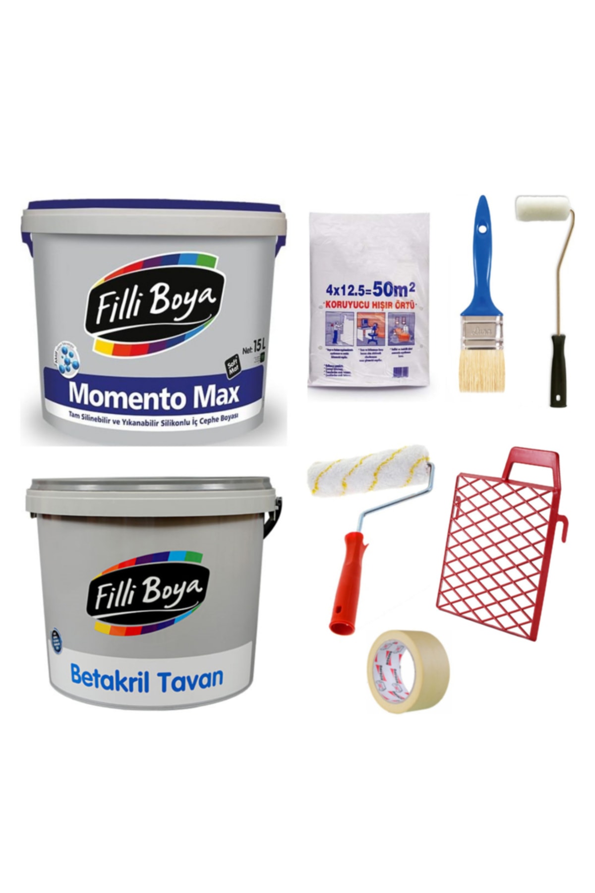 Momento Max Silinebilir Iç Cephe Duvar Boyası 7,5 Lt+ Tavan Boyası 10kg + Boyama Seti Açık Lila