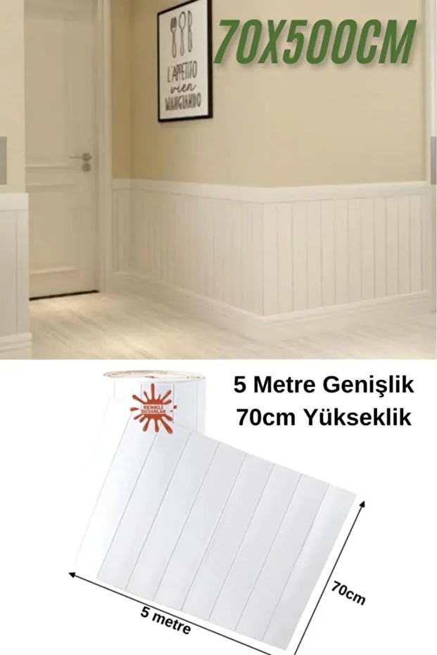 Kendinden Yapışkanlı Tek Parça Lambiri Model 70x500cm Salon Koridor Sünger Duvar Kağıdı Paneli NW43