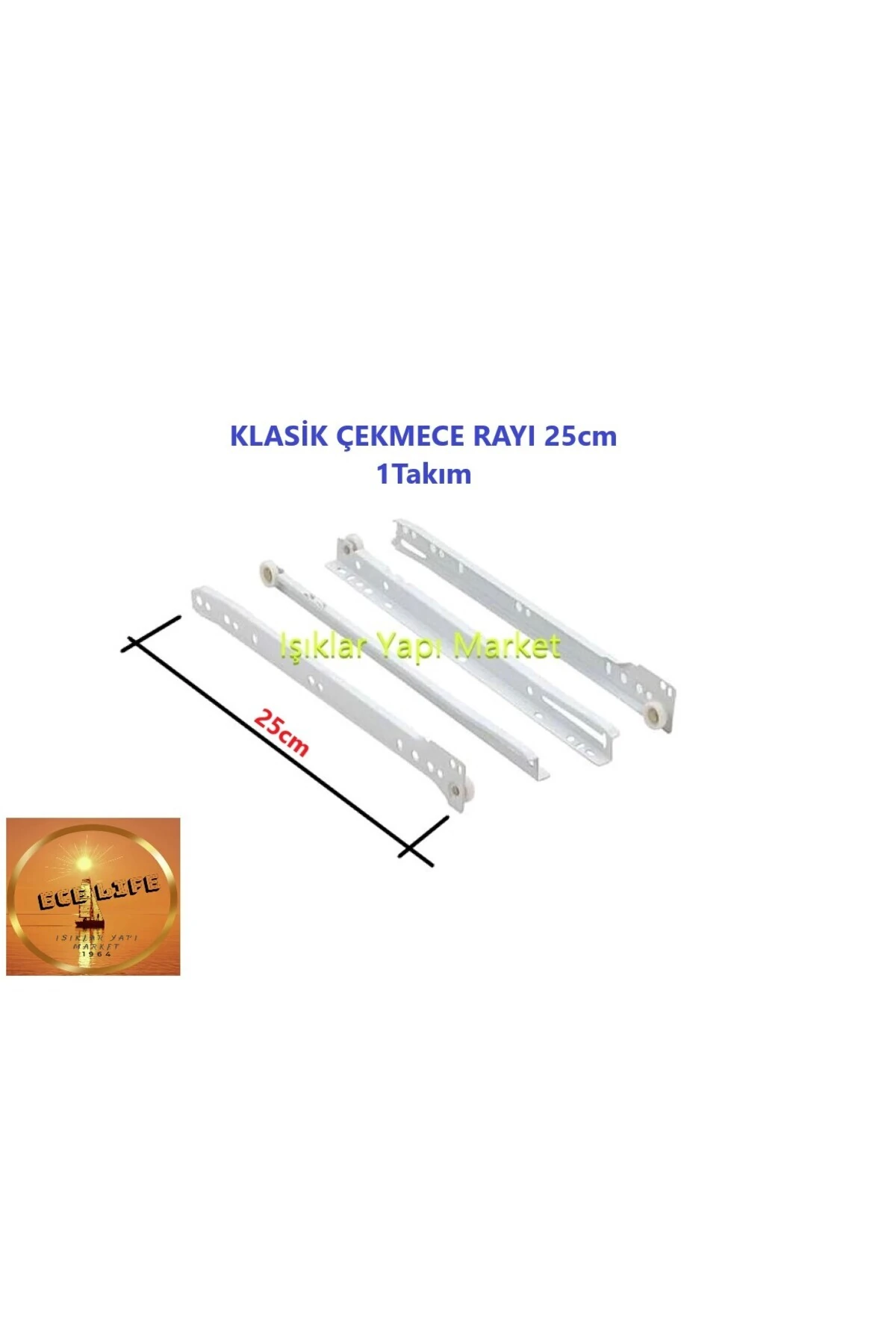 Klasik Çekmece Rayı -Beyaz -25cm - 1Takım Vida HEDİYELİ