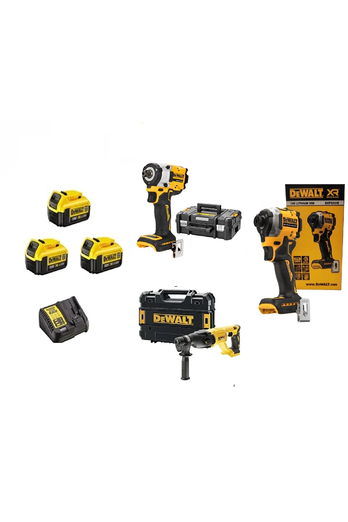 DEWALT Dcf922(400NM)somun Sıkma Dcf850n(200NM)tork/vidalama Dch133n(2.6J)kırıcı Del. 3x4ah Akü 1xchz