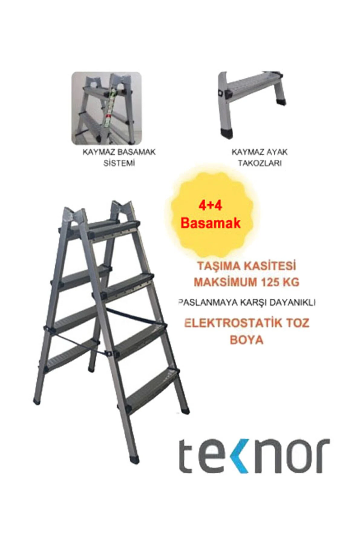 Çift Taraflı Dayanıklı 4+4 Metal Basamaklı Merdiven