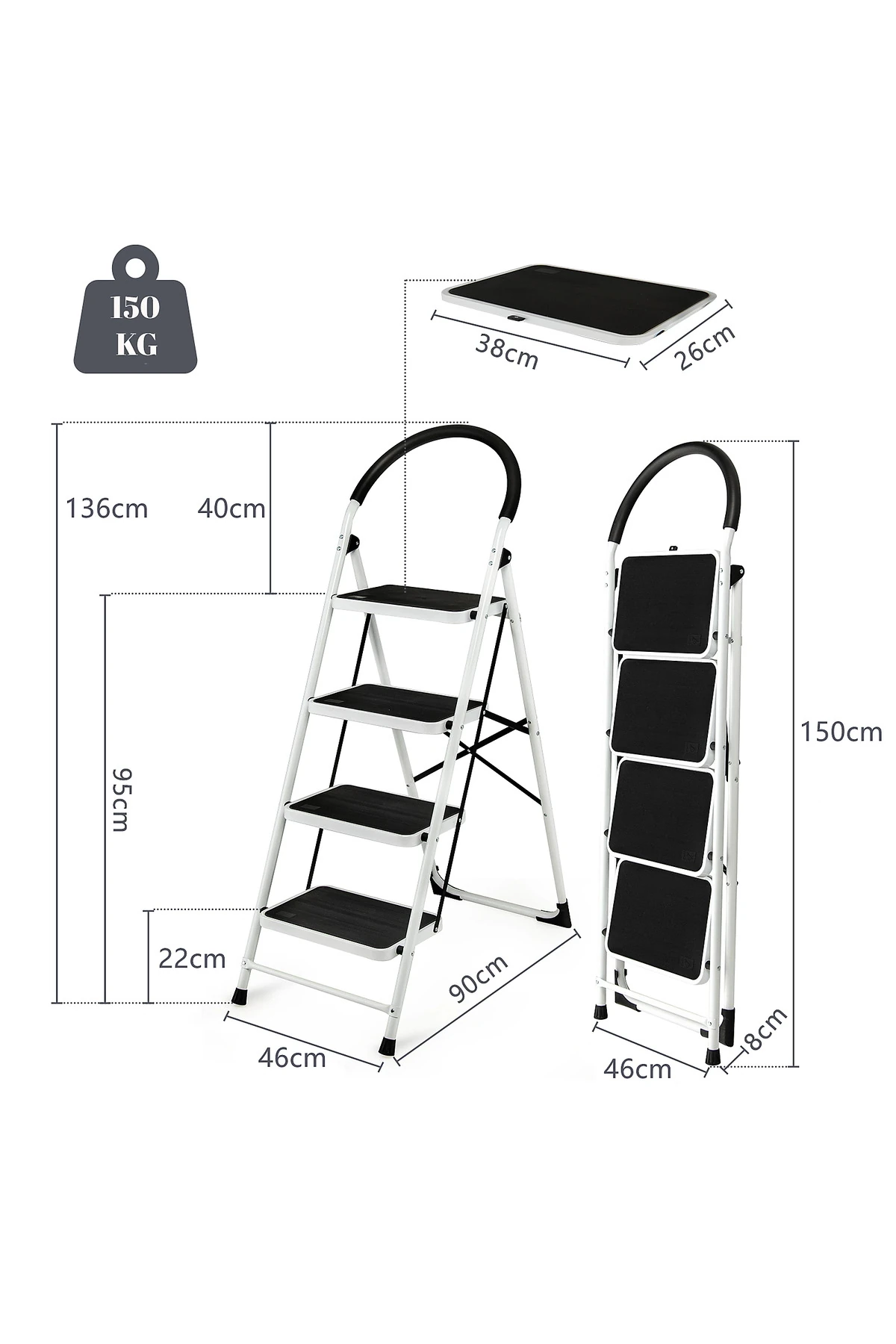 ÇELİK 4 BASAMAKLI GENİŞ BASAMAKLI KATLANIR YER KAPLAMAZ MERDİVEN
