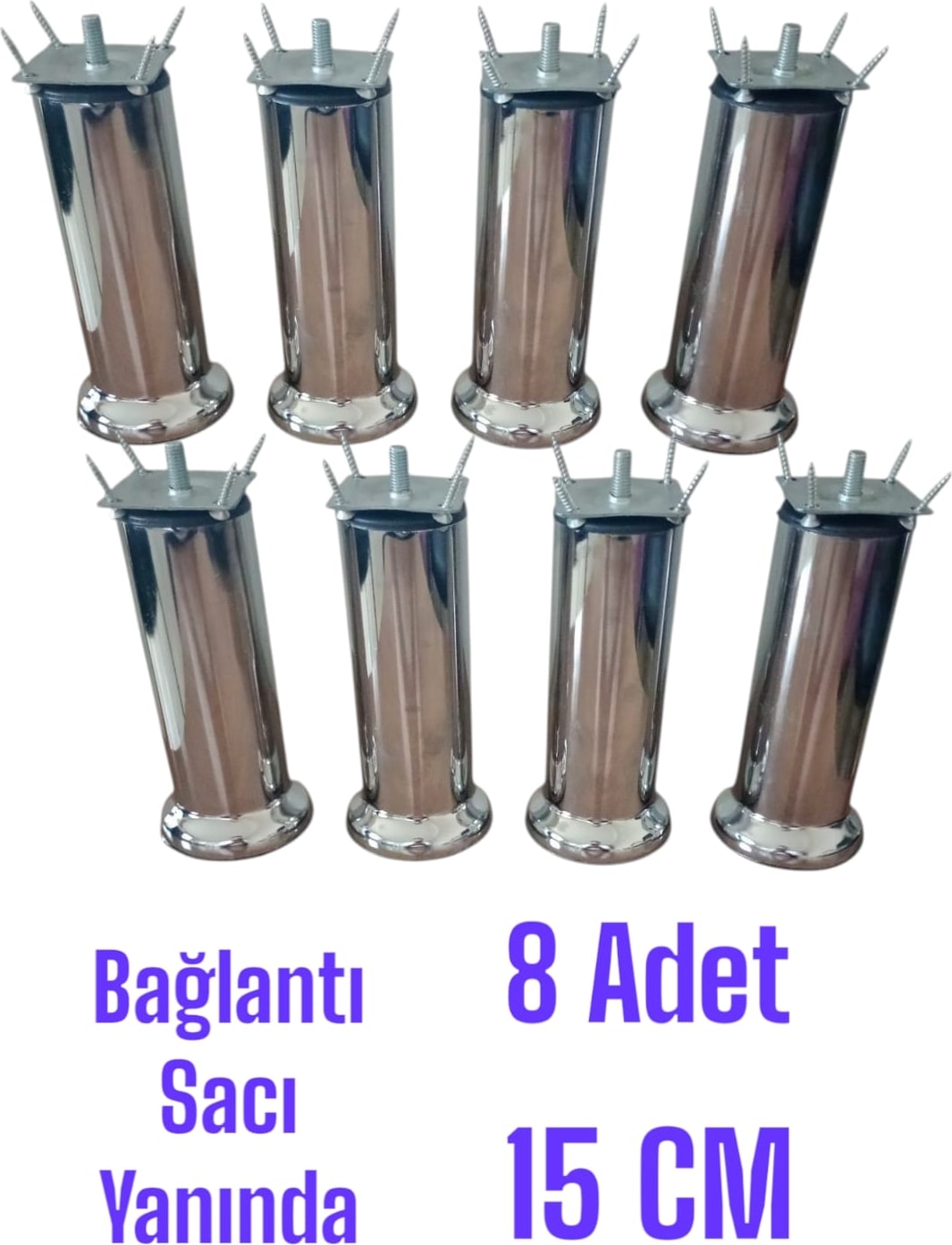 15 cm Mobilya Kanepe Koltuk Baza Yatak Çekyat Yükseltme Ayağı M8 Bağlantı Aparatlı Metal Ayaklar (8 Adet)