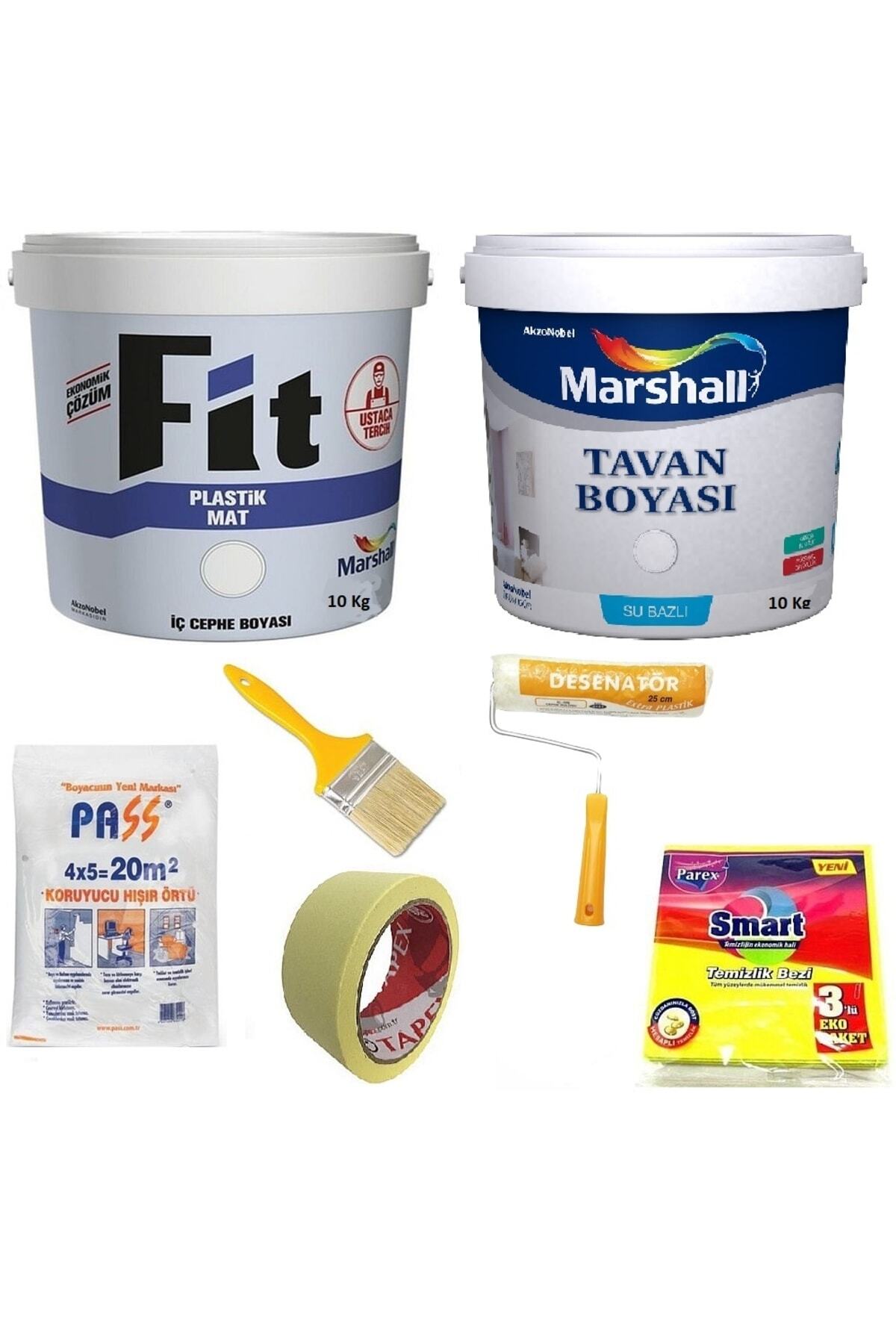 MARSHALL 1fit Plastik Iç Cephe Boyası 10 Kg + Tavan Boyası 10 Kg + 5 Parça Boyama Seti