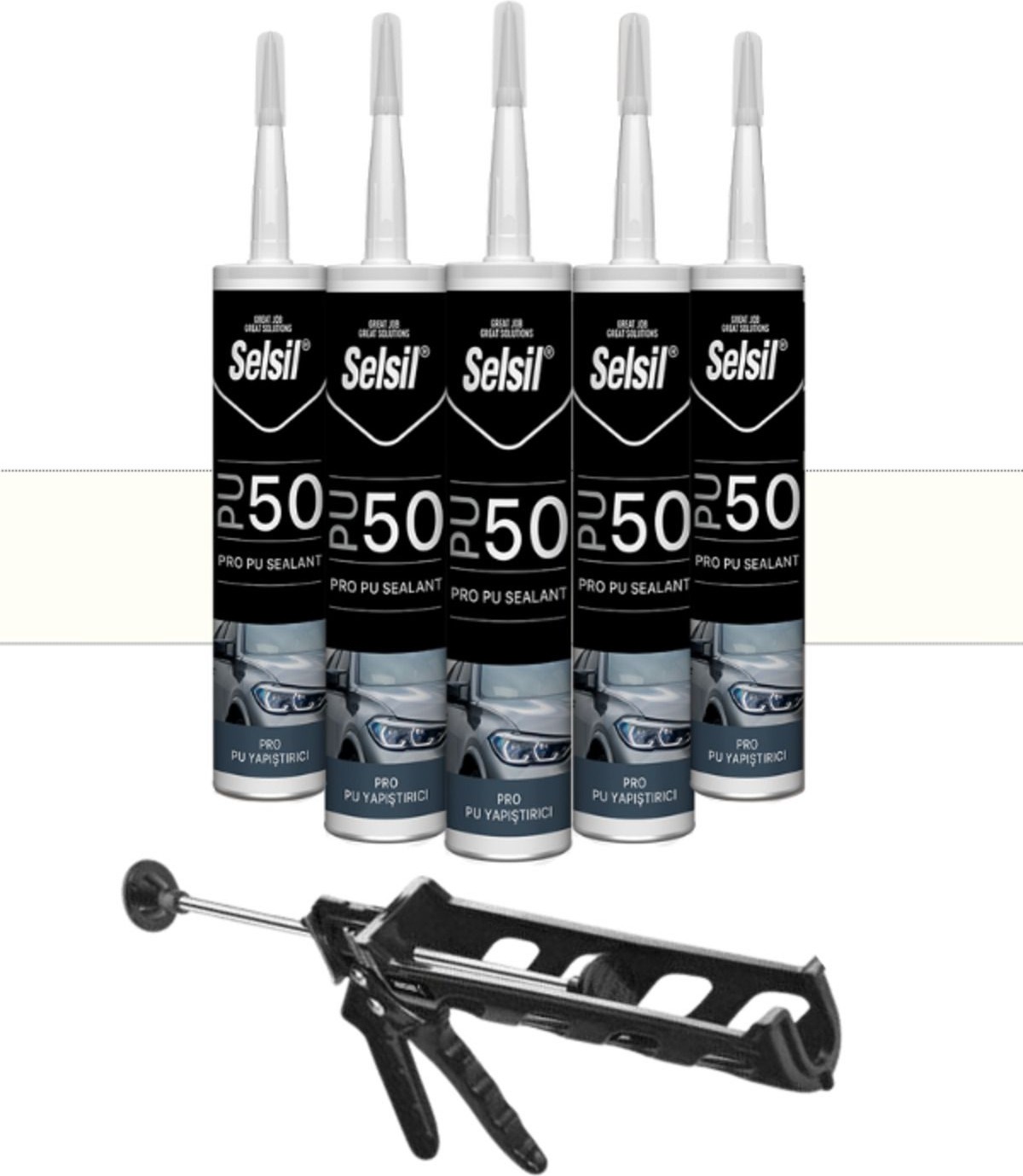 Pu Mastik 280 Ml. Beyaz (5 Adet), Plastik Tabanca