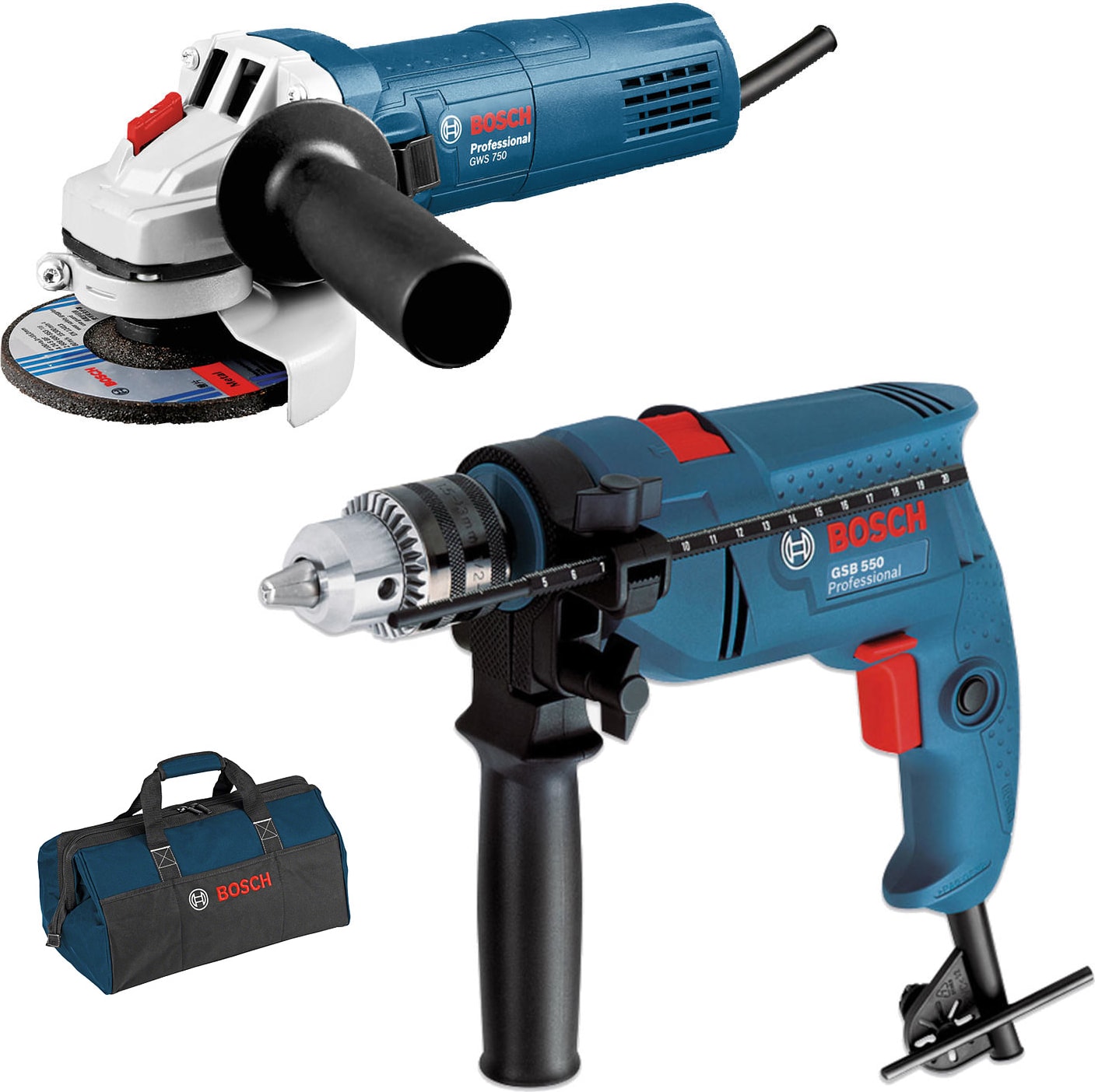 Professional Gsb 550 Matkap + Gws 750-125 Avuç Taşlama Set - 0615990M3M