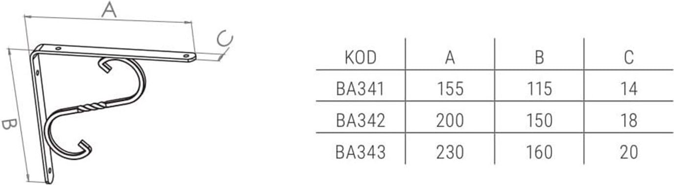 Ba341SY Siyah Ferforje Raf Altı 115x155 mm - 4 Adet