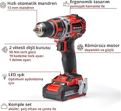 Profesyonel Akülü Vidalama Tp-Cd 18/50 Li Bl Kit Power X-Change (18 V, Kömürsüz, 50 Nm, 2 Vites, 13 mm Mandren, 2x 2,0 Ah Akü + Şarj Cihazı Ile) - 4513896