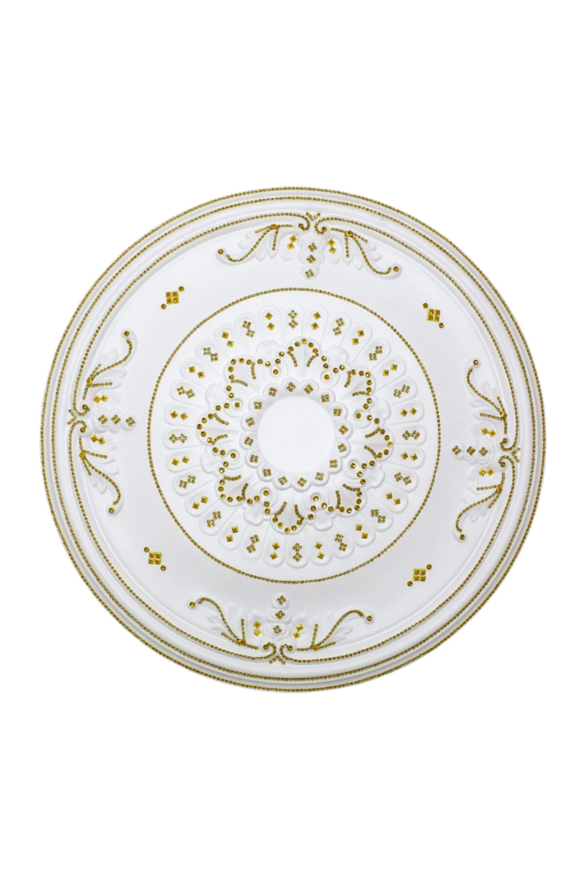 Gonca Desenli Stropiyer Taşlı Tavan Lamba Göbeği -altın Renk- 68 Cm