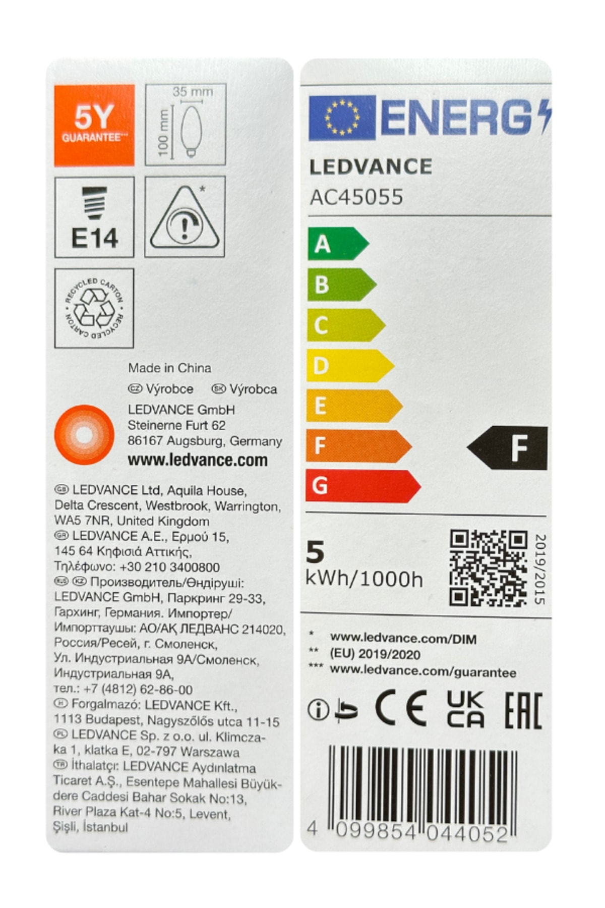 (4 Adet) Ledvance 4,9W (40W) 2700K (Sarı Işık) Dim Edilebilir E14 Duylu (İnce Duy) Led Mum Ampul