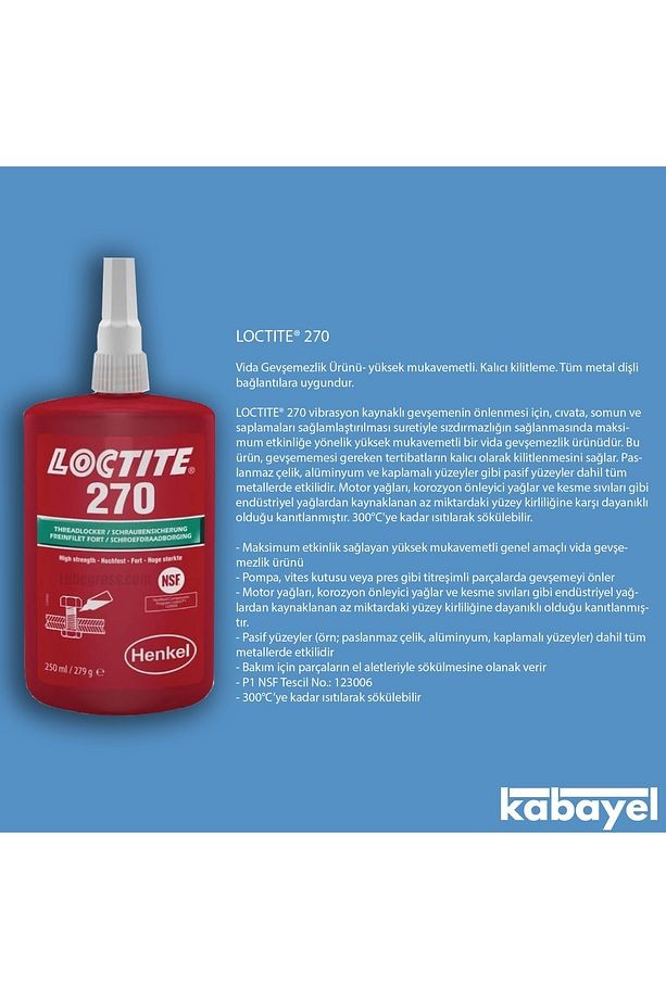 Loctite 270 250ml Yüksek Mukavemetli Civata Sabitleyici